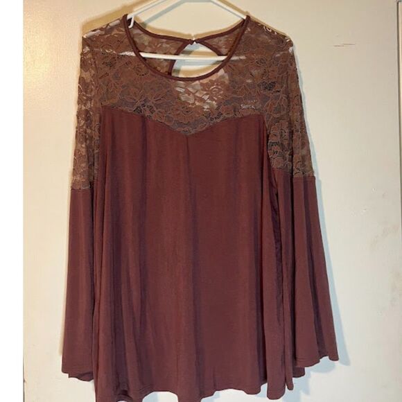 Torrid Super Soft Knits Bohochic Casual Mauve Long Sleeve Top w/Lace L(0)*READ - Picture 1 of 7